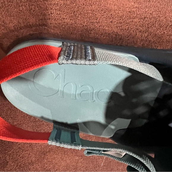 Chaco Teal Blue Chillos Slip-On Clog Sandals with Orange Heel Strap NWT - Picture 3 of 6